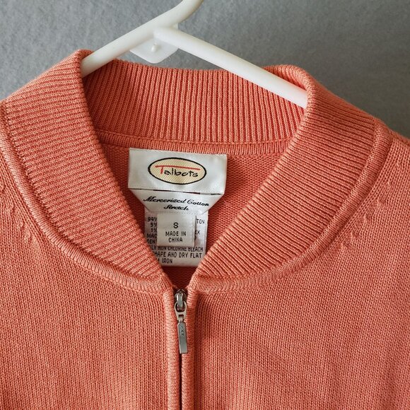 Talbots Womens Small Coral Orange Zip Up Cardigan Stretch Cotton Nylon Lycra - Picture 3 of 7